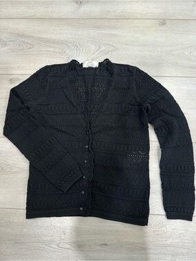 Sezane Black Crochet Knit Button Cardigan Sweater XS